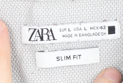 Zara Men's Grey Slim Fit Long Sleeve Shirt L