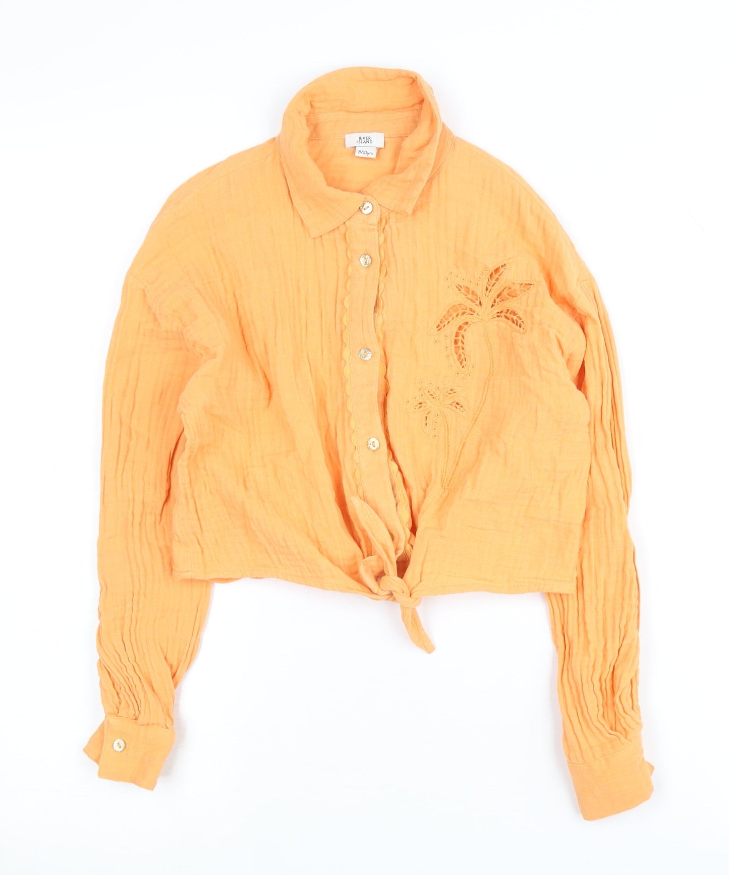 River Island Girls Orange Cropped Button-Up Shirt 9-10 Years