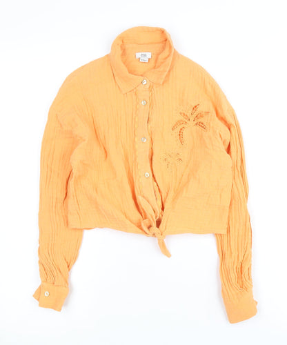 River Island Girls Orange Cropped Button-Up Shirt 9-10 Years