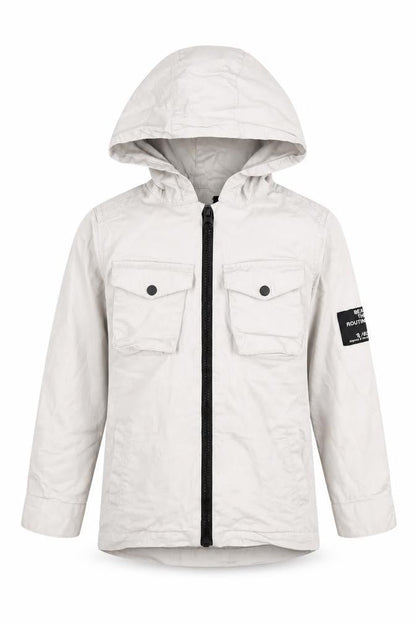 Front view of River Island boys’ white hooded jacket 5-6 years