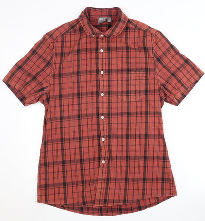 Asos Men's Red Plaid Short Sleeve Collared Shirt L