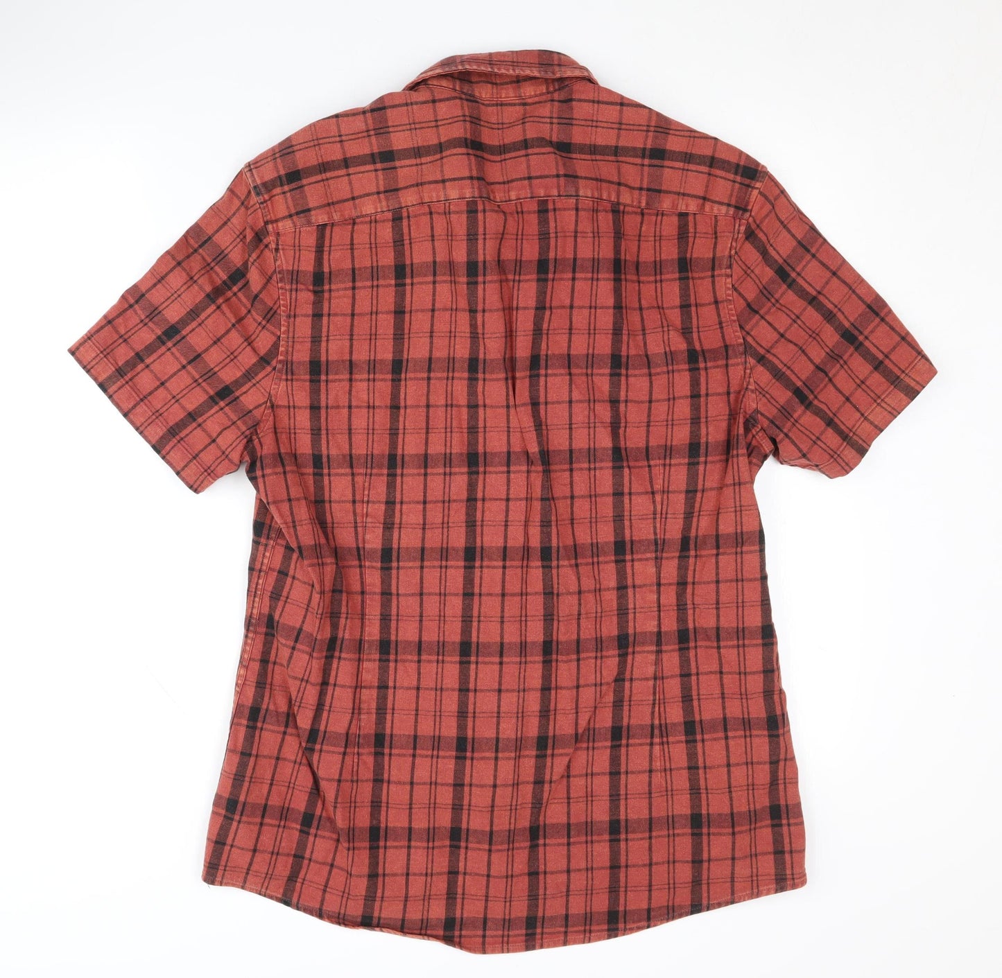 Asos Men's Red Plaid Short Sleeve Collared Shirt L