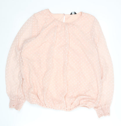 M&Co Women's Pink Polka Dot Blouse Long Sleeve Size 14