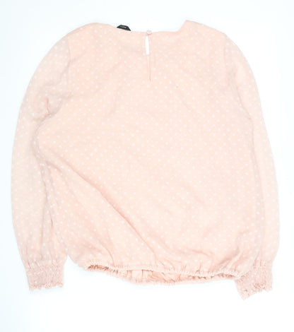 M&Co Women's Pink Polka Dot Blouse Long Sleeve Size 14