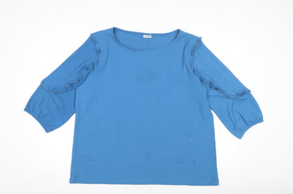 Damart Women's Blue Knit Top, XL, Ruffle Accent