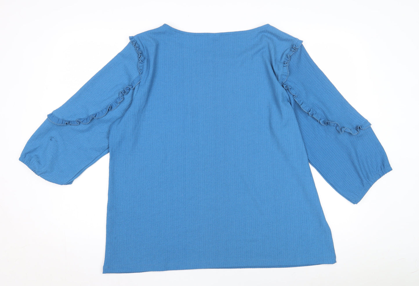 Damart Women's Blue Knit Top, XL, Ruffle Accent