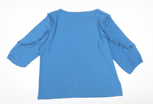 Damart Women's Blue Knit Top, XL, Ruffle Accent