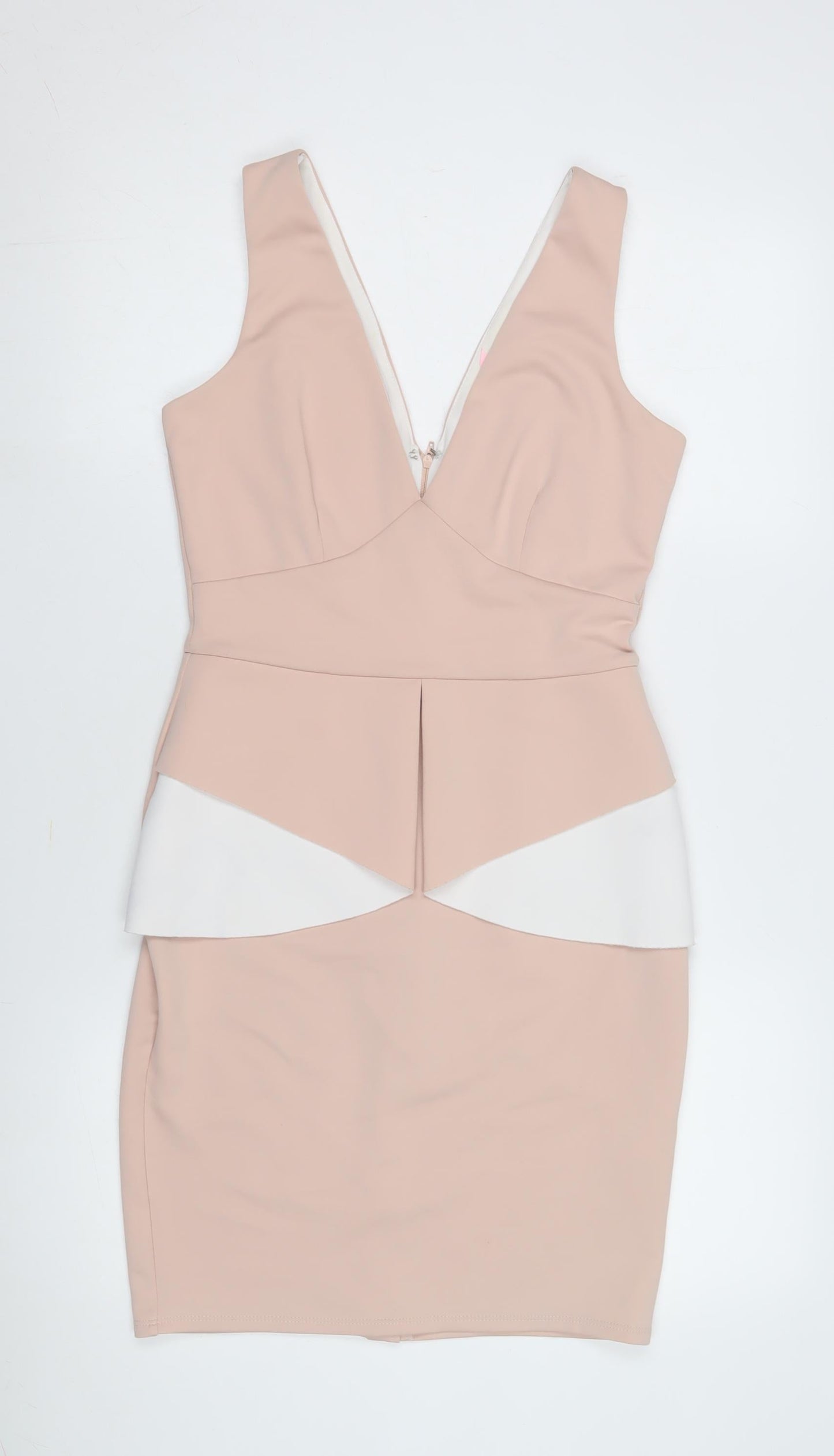 Lipsy Women's Beige Bodycon Dress Size 10 Party V-Neck