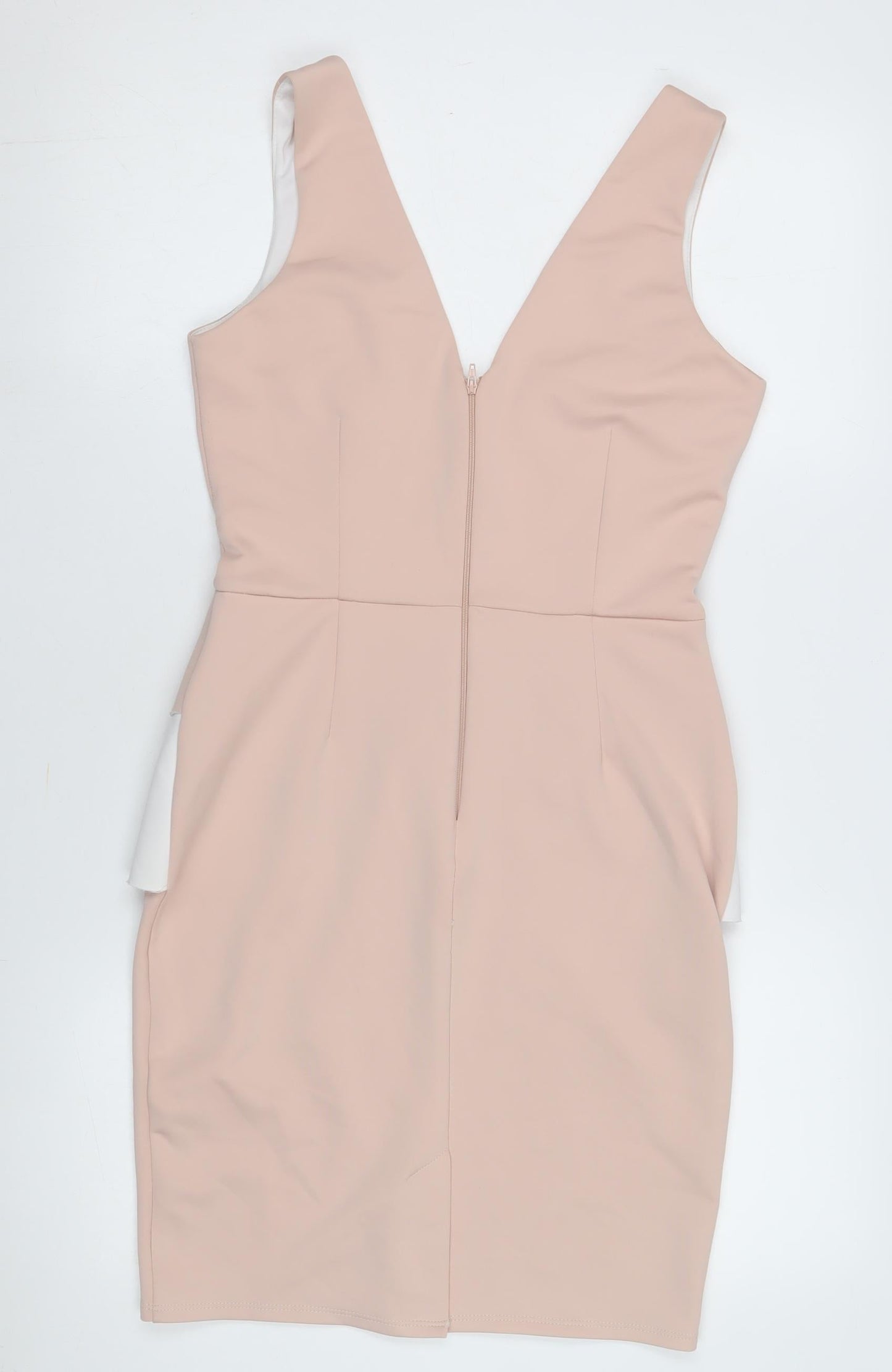 Lipsy Women's Beige Bodycon Dress Size 10 Party V-Neck
