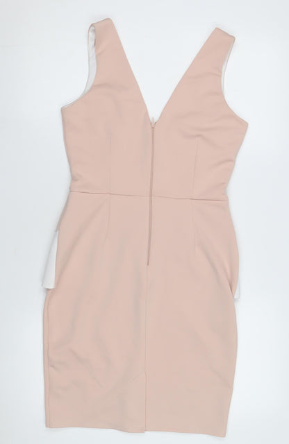 Lipsy Women's Beige Bodycon Dress Size 10 Party V-Neck