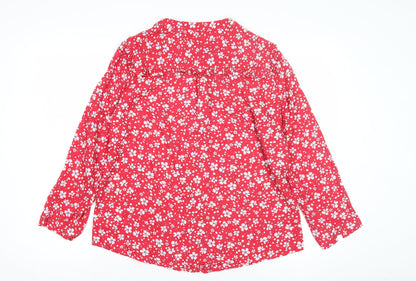 Damart Women's Red Floral Blouse - Size 12 Long Sleeve