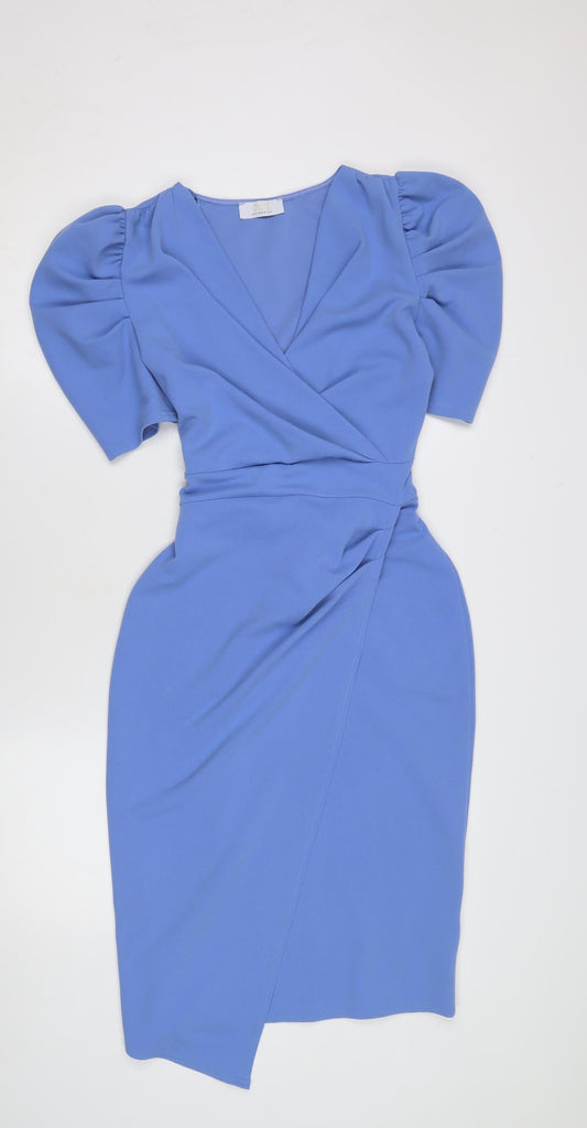 Quiz Women's Blue Midi Wrap Dress - Size 8