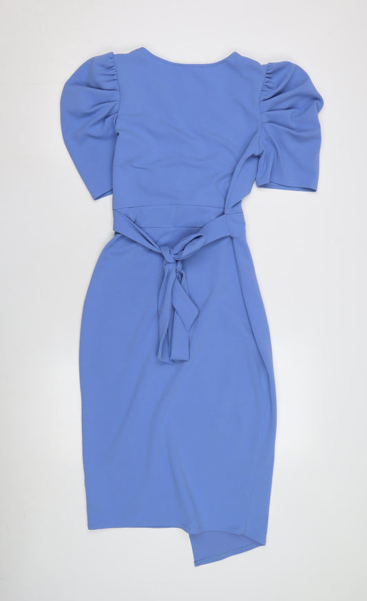 Quiz Women's Blue Midi Wrap Dress - Size 8