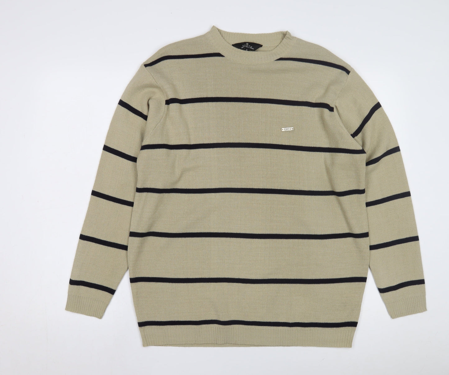 LUCA Men's Beige Striped Knit Jumper, Size S