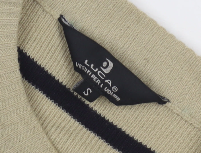 LUCA Men's Beige Striped Knit Jumper, Size S