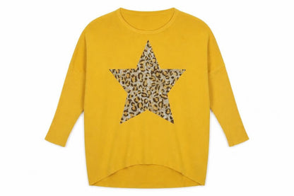 Moewy Women's Yellow Leopard Star Pullover One Size
