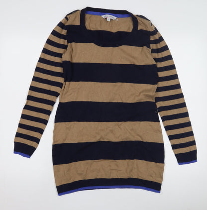 Crew Clothing Co Women's Striped Pullover Jumper, Size 12, Brown/Blue