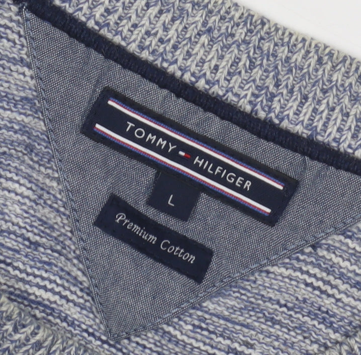 Tommy Hilfiger Men's Blue L Knit Cotton Pullover Jumper