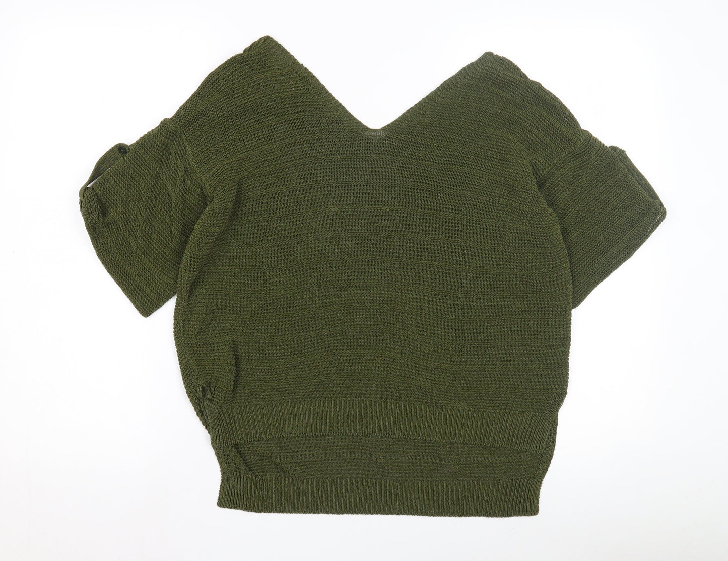 UTERQUE Women's Green V-Neck Short Sleeve Jumper L
