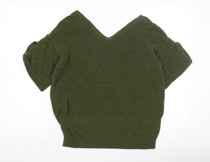 UTERQUE Women's Green V-Neck Short Sleeve Jumper L