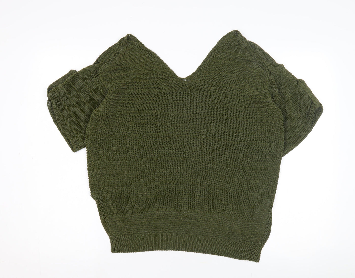 UTERQUE Women's Green V-Neck Short Sleeve Jumper L