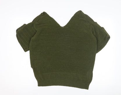UTERQUE Women's Green V-Neck Short Sleeve Jumper L