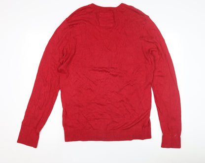 Hollister Men's Red V-Neck Pullover Jumper L