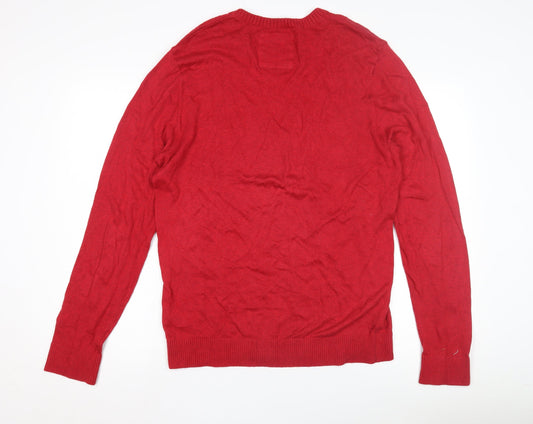 Hollister Men's Red V-Neck Pullover Jumper L