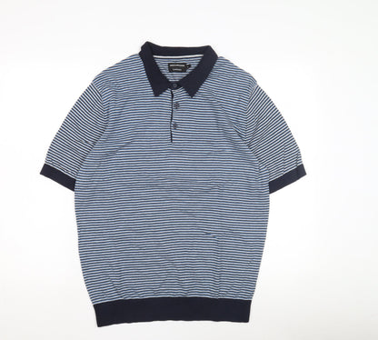 Greenwoods Men's Blue Striped Collared Pullover L