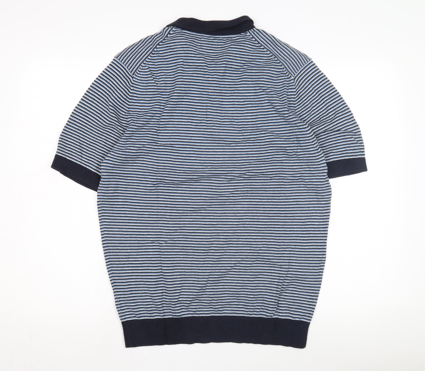 Greenwoods Men's Blue Striped Collared Pullover L