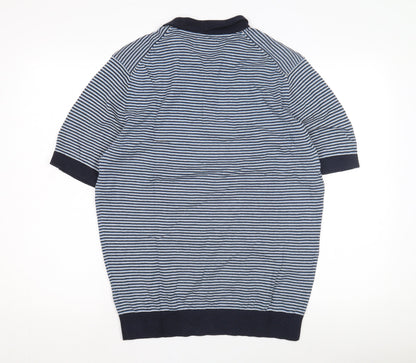 Greenwoods Men's Blue Striped Collared Pullover L