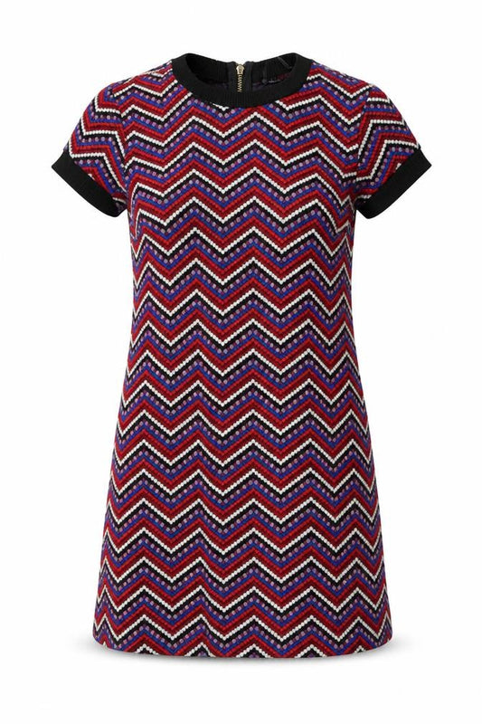 Front view of Zara Woman Multicoloured Chevron Shift Dress, size 10