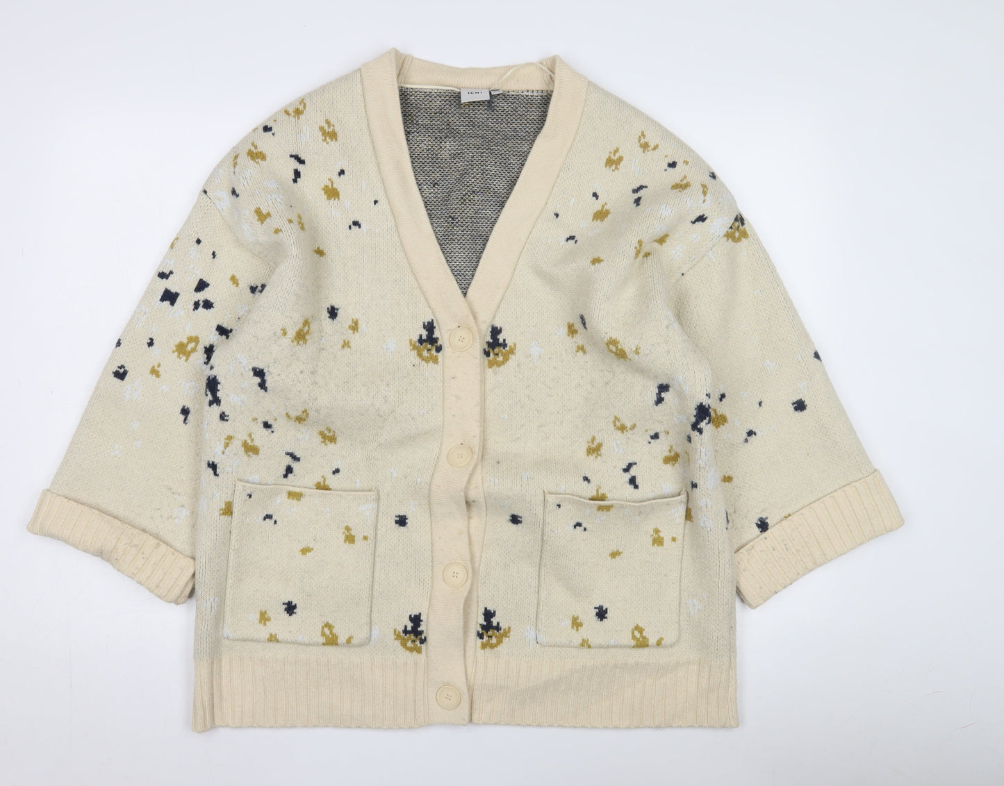 Womens UK Size M ICHI Beige Cardigan Jumper