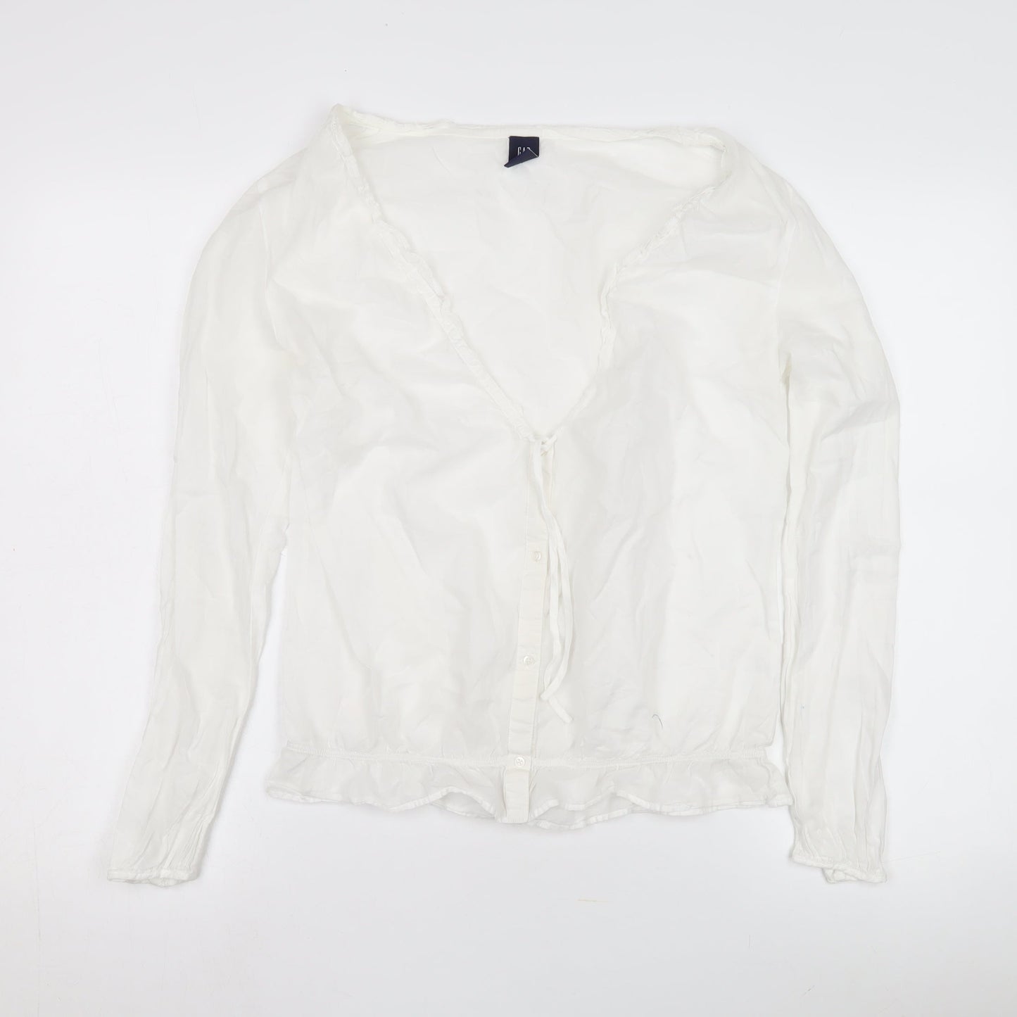 GAP Women's White Blouse, Medium, Long Sleeve, V-Neck