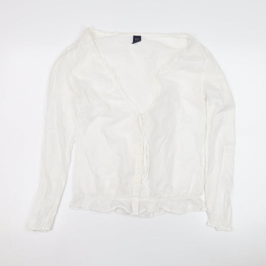 GAP Women's White Blouse, Medium, Long Sleeve, V-Neck
