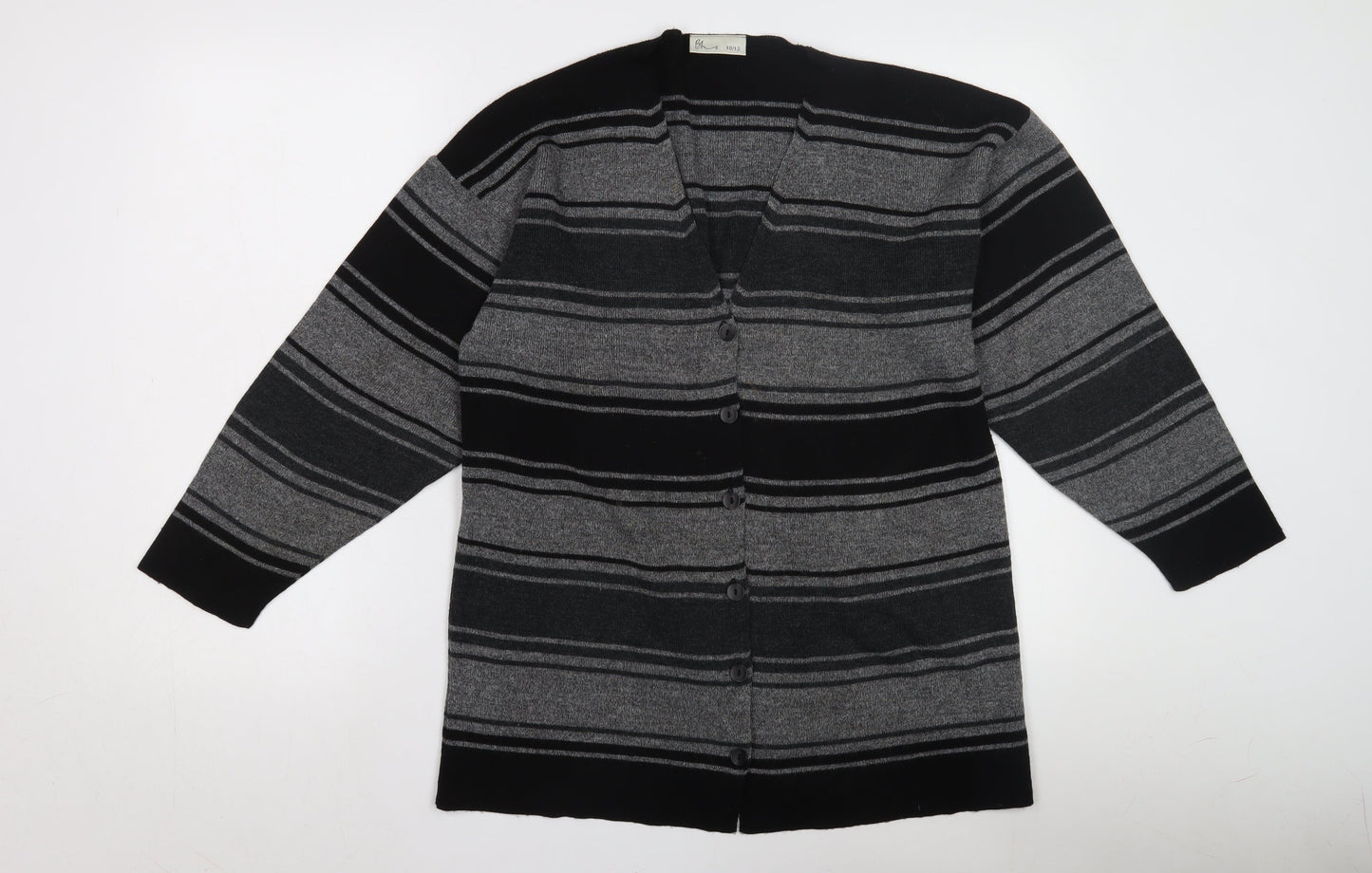 BHS Women's Grey Striped Cardigan, Size 10, Wool Blend
