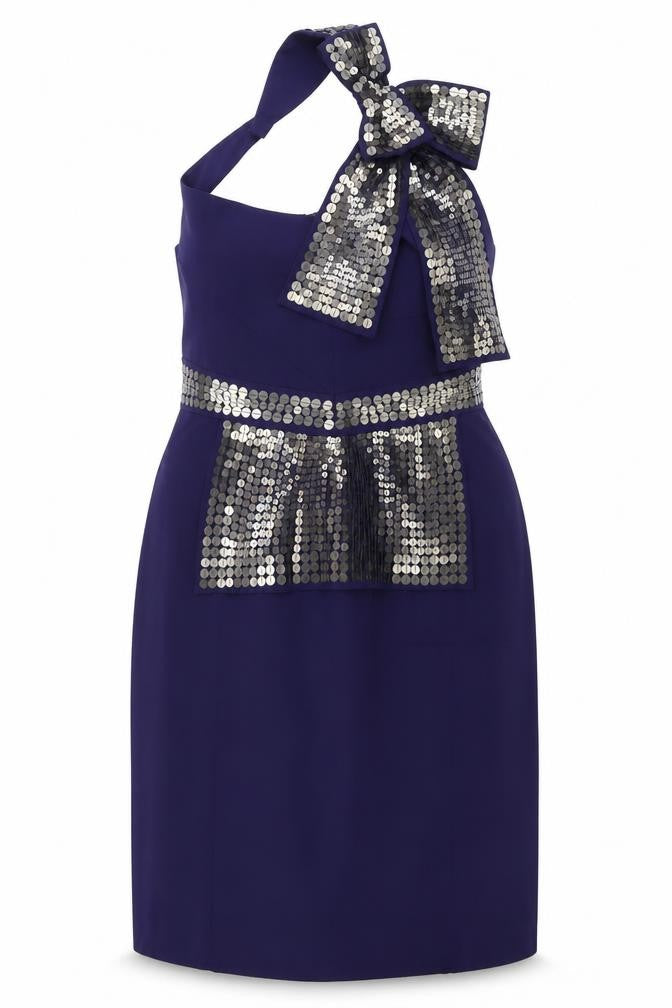 Karen Millen Women's Blue Sequin Bodycon Dress Size 14