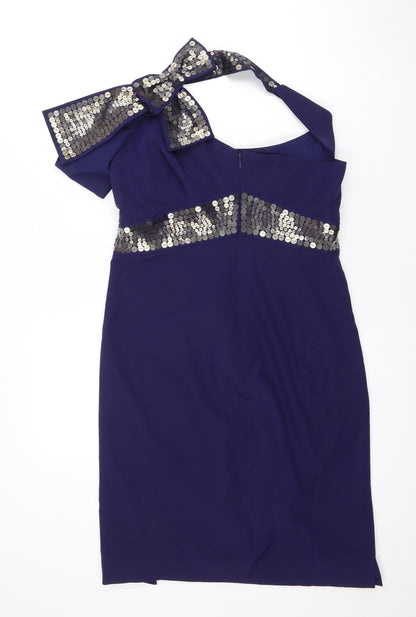 Karen Millen Women's Blue Sequin Bodycon Dress Size 14
