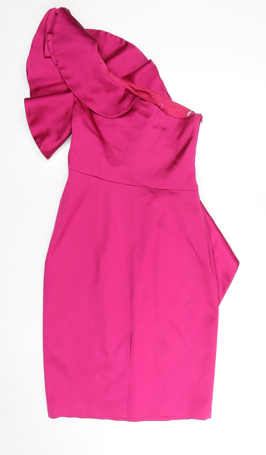 Karen Millen Women's Pink Satin Off Shoulder Dress