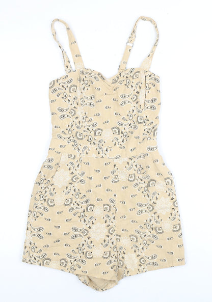 Hollister Women's Beige Floral Playsuit XS Sleeveless Casual