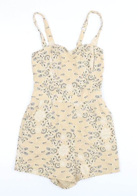 Hollister Women's Beige Floral Playsuit XS Sleeveless Casual