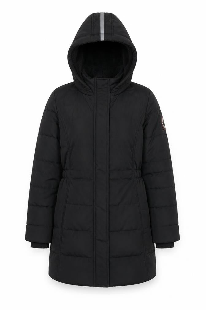 Front view of Andy & Evan girls’ black l puffer jacket hooded winter coat