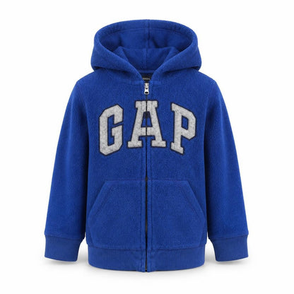 Front view of Gap boys’ blue fleece hoodie jacket 3 years