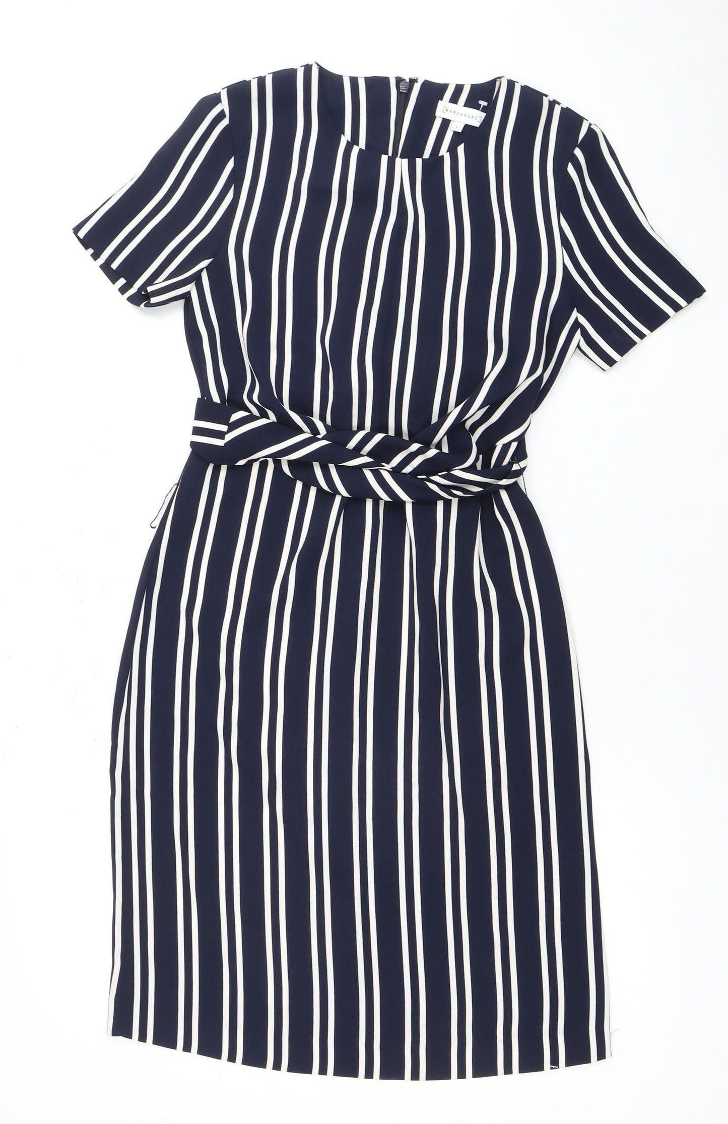 Warehouse Women's Blue Striped Wrap Dress Size 6
