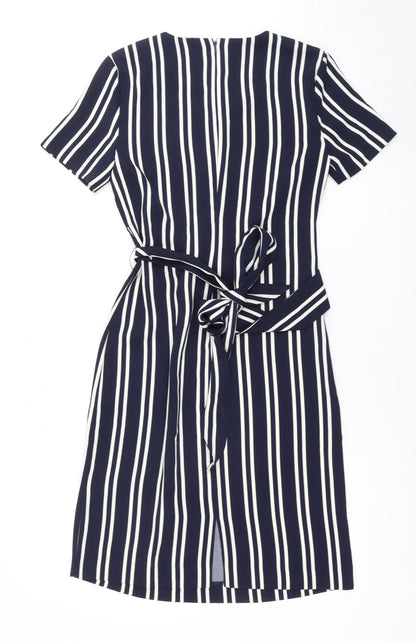 Warehouse Women's Blue Striped Wrap Dress Size 6