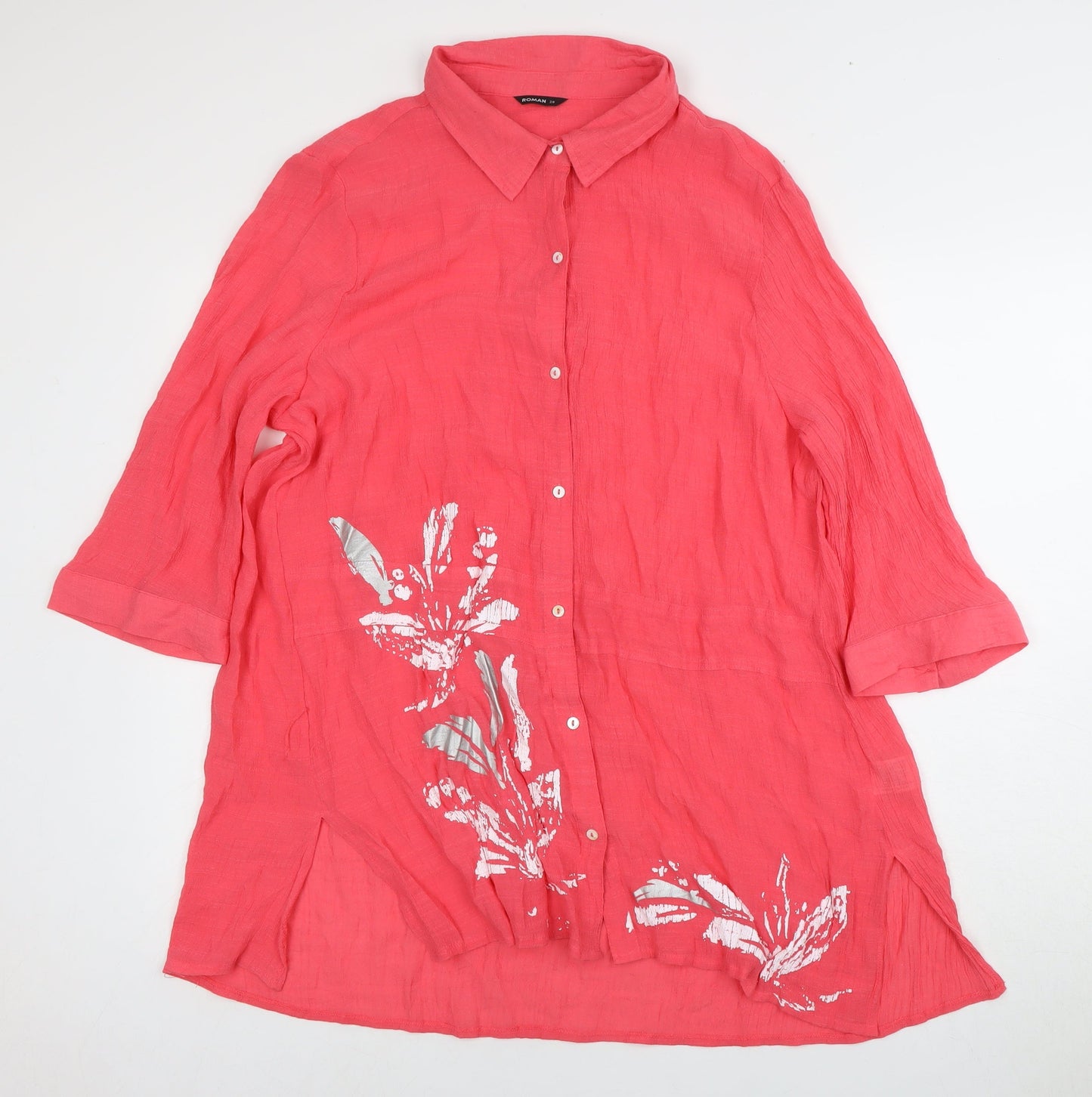 Womens UK Size 14 Roman Pink Basic Button-Up