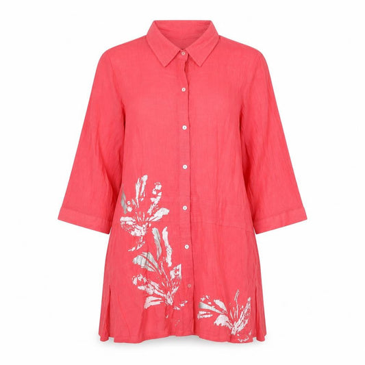 Front view of Roman Women's Pink Button-Up Shirt, size 14, Casual Spring Style