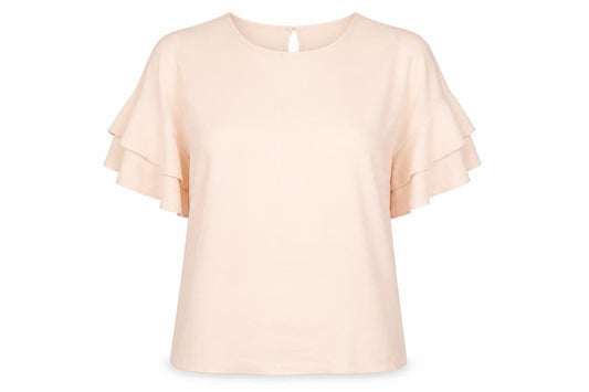 Front view of Roman Women's Pink Flutter Sleeve Top, size 10