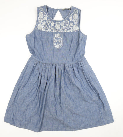 Oasis Women's Blue A-Line Dress, Size 14, Embroidered