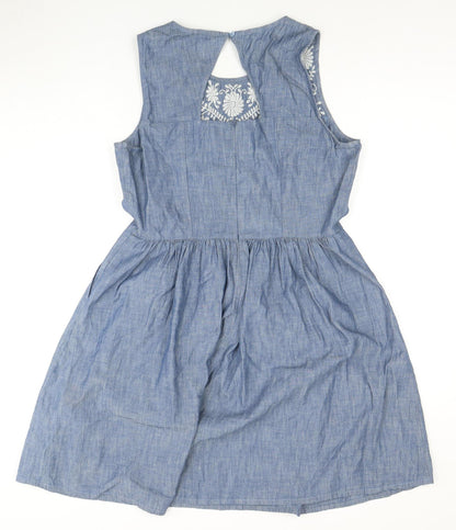 Oasis Women's Blue A-Line Dress, Size 14, Embroidered